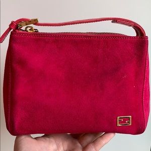 Fendi mini suede baguette in berry pink